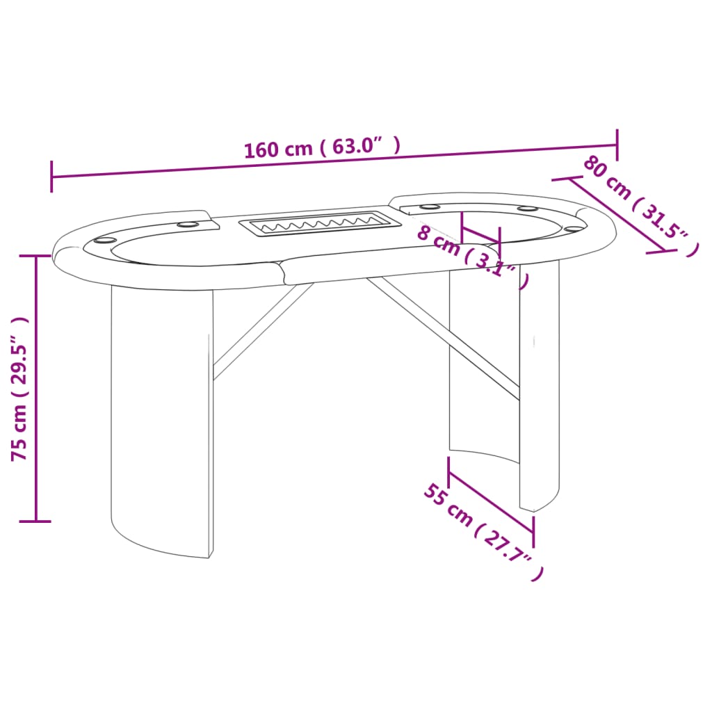 vidaXL Pokertisch 10 Spieler mit Chipablage Blau 160x80x75 cm