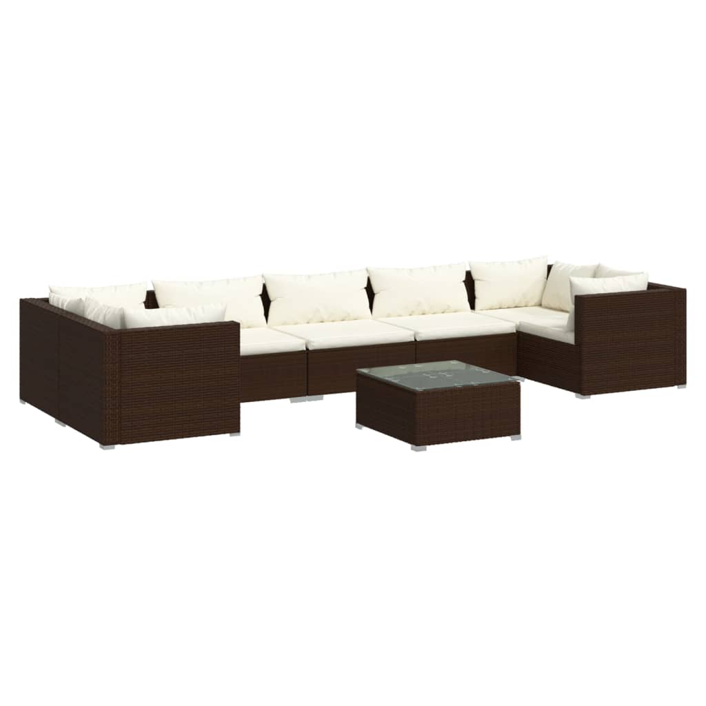 vidaXL 8-tlg. Garten-Lounge-Set mit Kissen Poly Rattan Braun