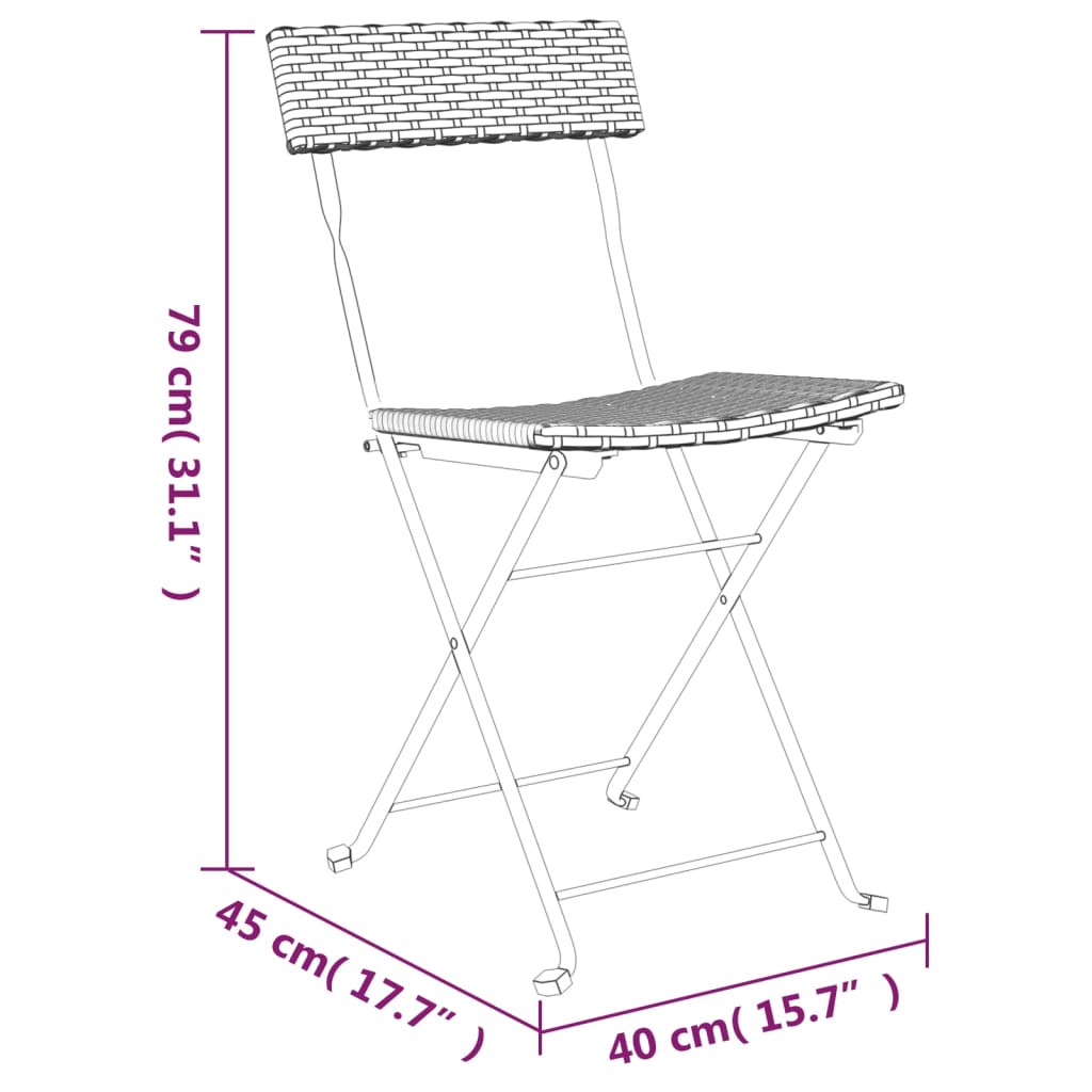 vidaXL 3-tlg. Bistro-Set Klappbar Braun Poly Rattan