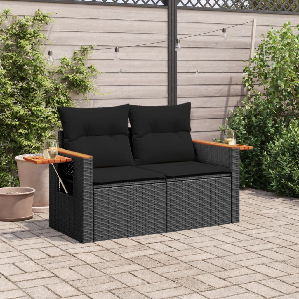 vidaXL Gartensofa mit Kissen 2-Sitzer Beige Poly Rattan