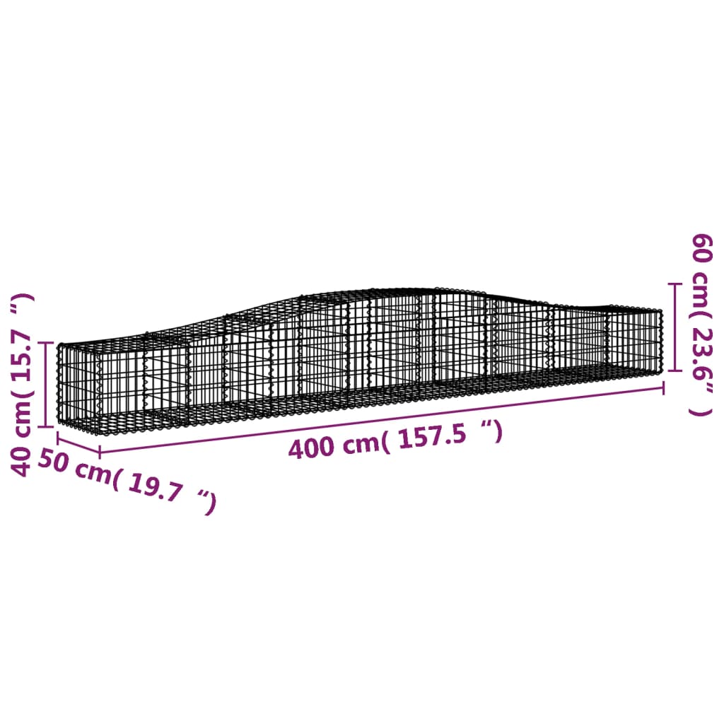 vidaXL Gabionen mit Hochbogen 2 Stk. 400x50x40/60cm Verzinktes Eisen