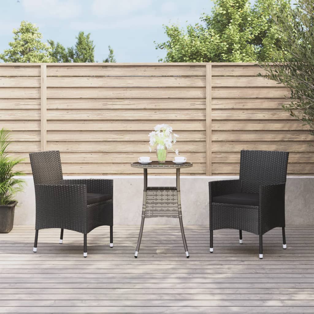 vidaXL 3-tlg. Garten-Bistro-Set mit Kissen Schwarz Poly Rattan