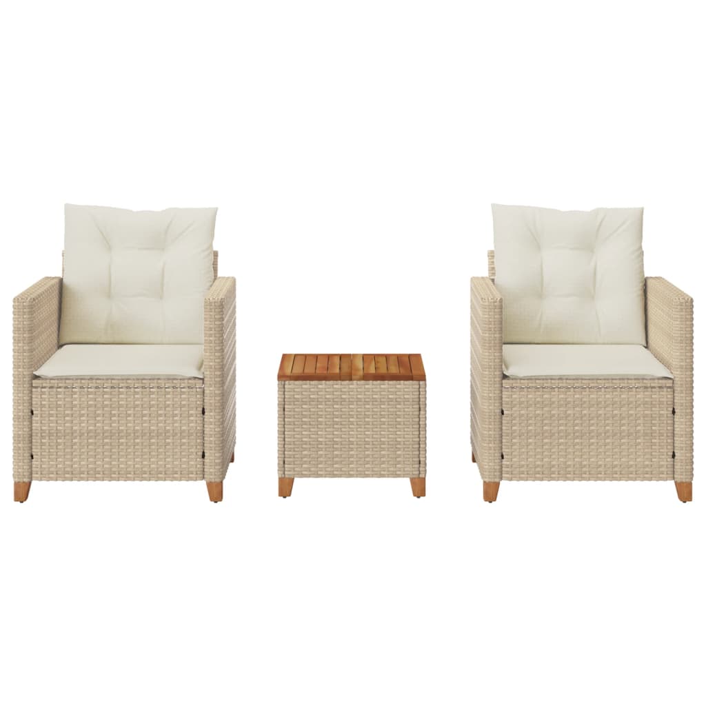 vidaXL 3-tlg. Bistro-Set mit Kissen Beige Poly Rattan Akazienholz