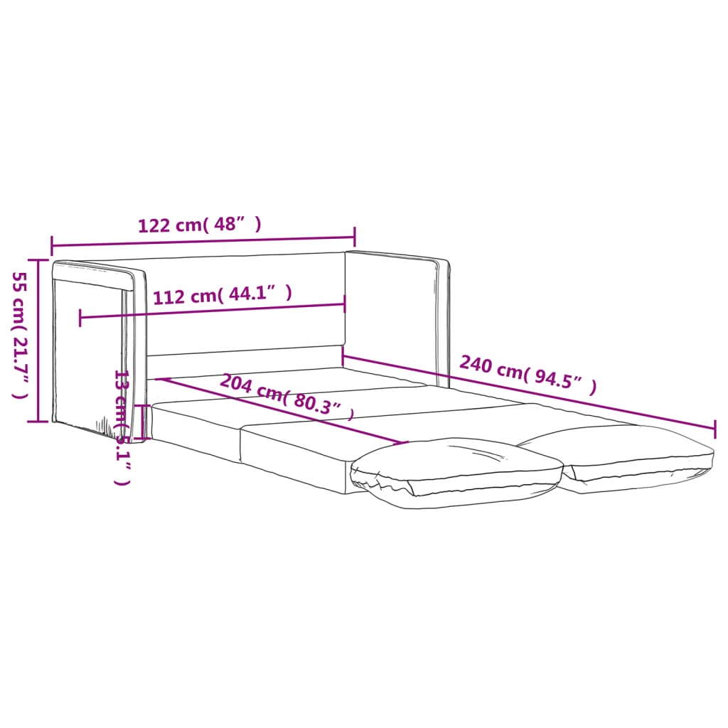 vidaXL Bodensofa mit Schlaffunktion Schwarz 122x204x55 cm Samt