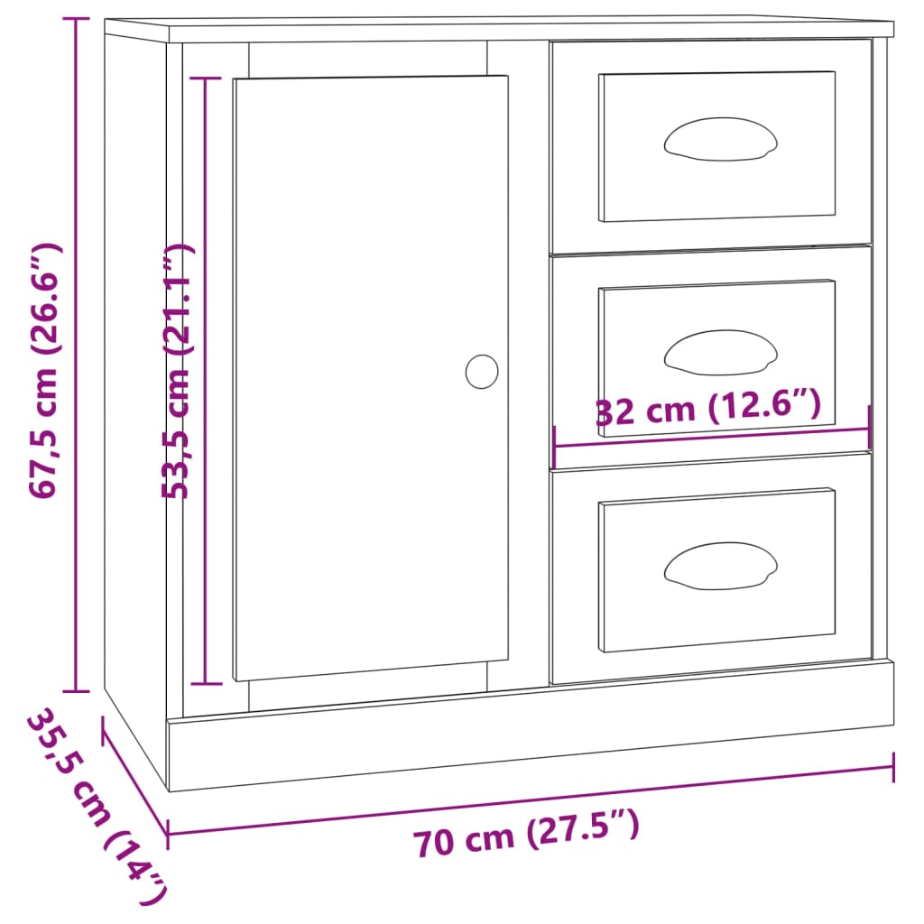 vidaXL Sideboards 3 Stk. Betongrau Holzwerkstoff