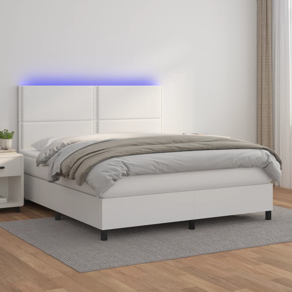 vidaXL Boxspringbett mit Matratze & LED Weiß 180x200 cm Kunstleder