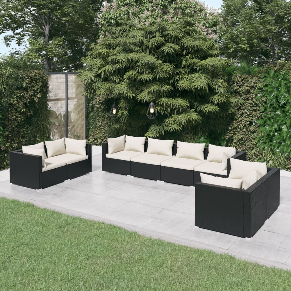 vidaXL 8-tlg. Garten-Lounge-Set mit Kissen Poly Rattan Schwarz