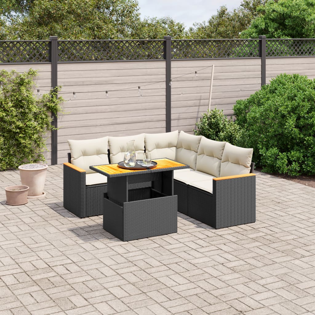 vidaXL 6-tlg. Garten-Sofagarnitur mit Kissen Schwarz Poly Rattan