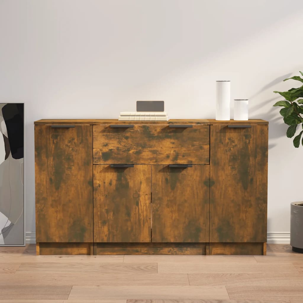 vidaXL Sideboards 3 Stk. Räuchereiche Holzwerkstoff