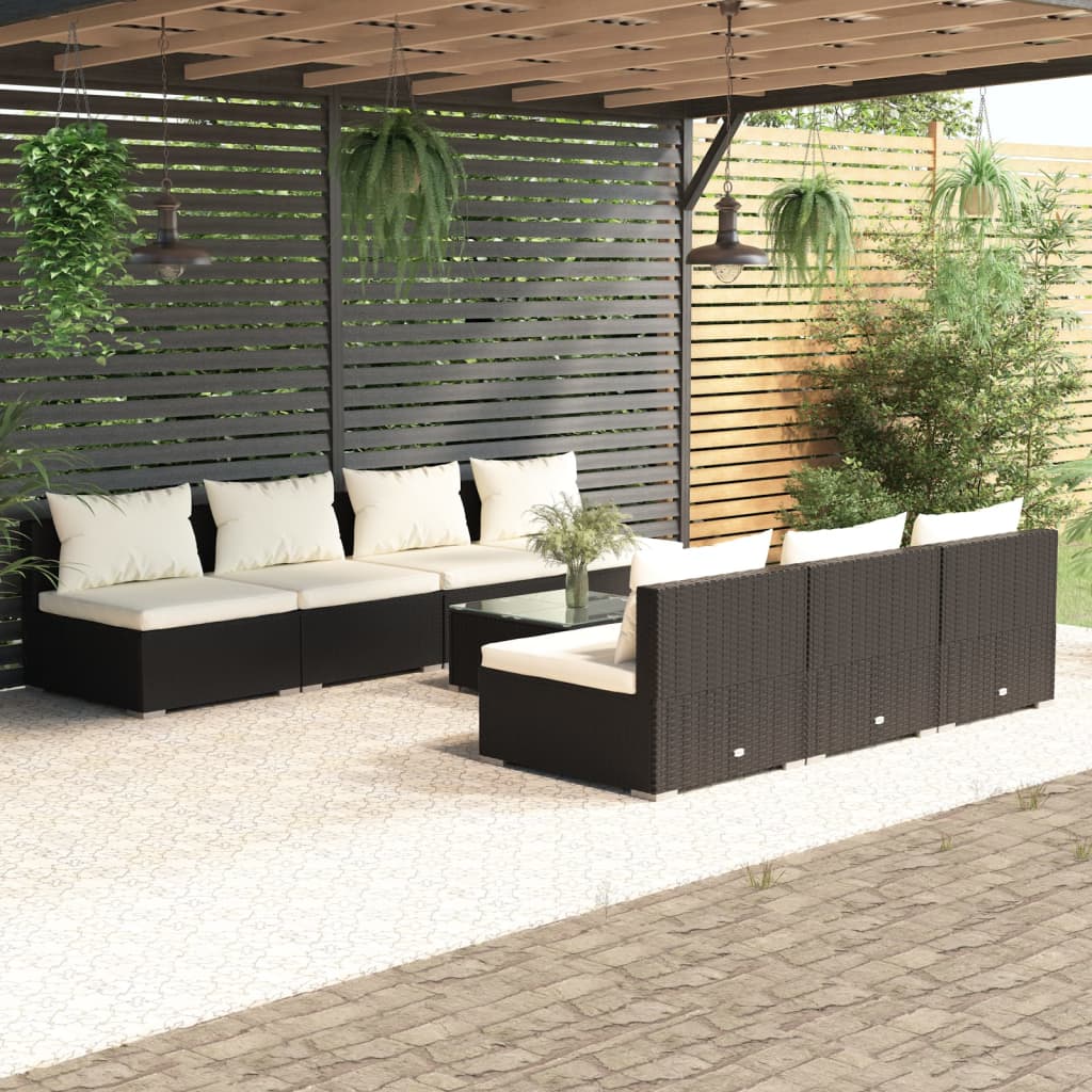 vidaXL 8-tlg. Garten-Lounge-Set mit Kissen Poly Rattan Schwarz