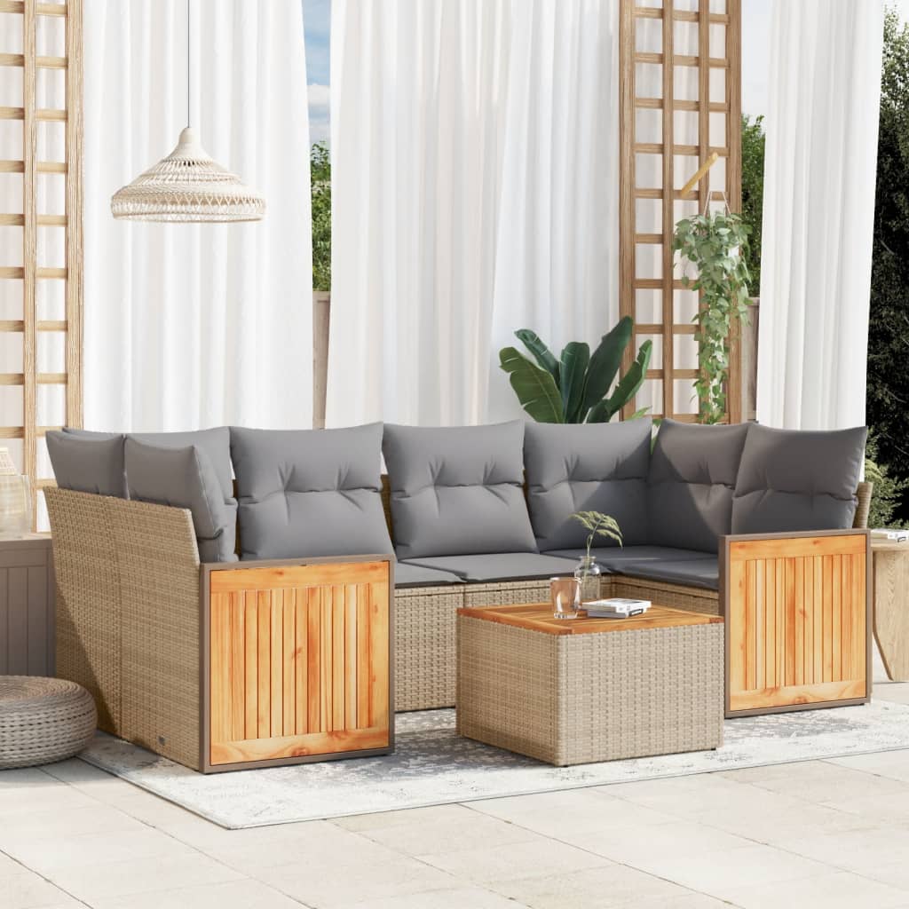 vidaXL 7-tlg. Garten-Sofagarnitur mit Kissen Beige Poly Rattan