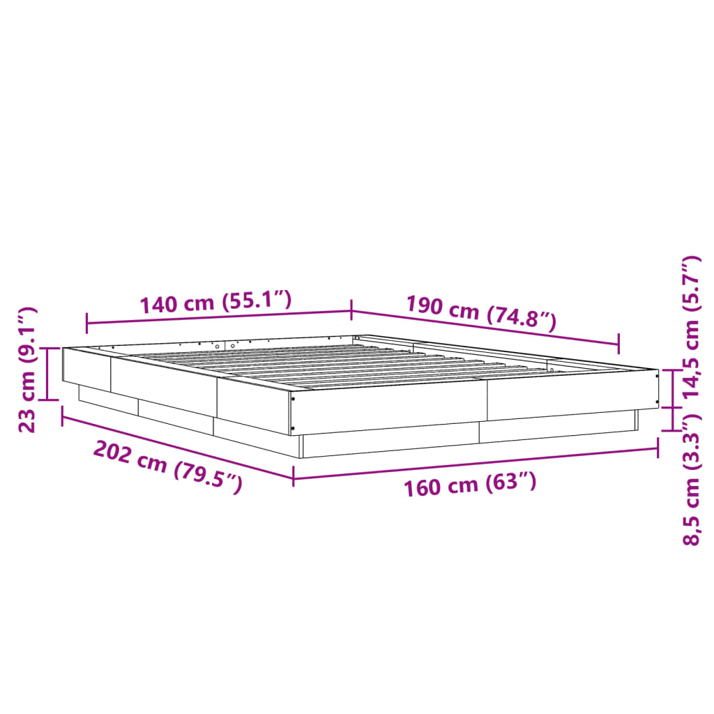 vidaXL Bettgestell Schwarz 140x190 cm Holzwerkstoff