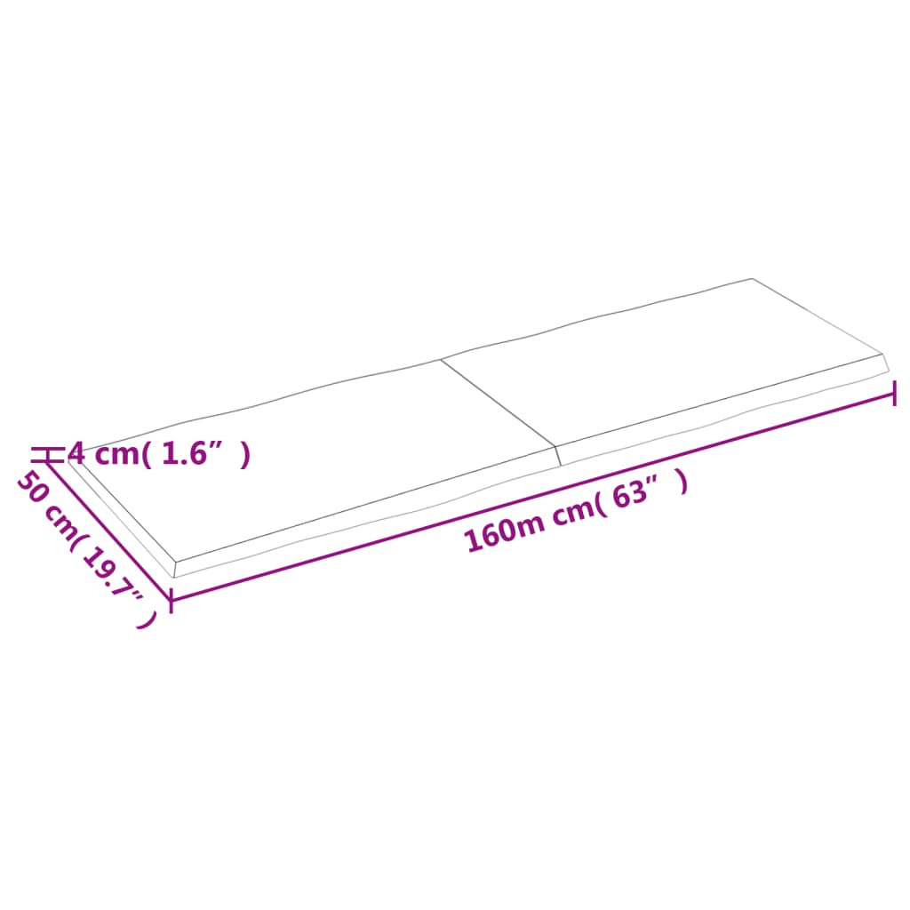 vidaXL Tischplatte 160x50x(2-4) cm Massivholz Unbehandelt Baumkante