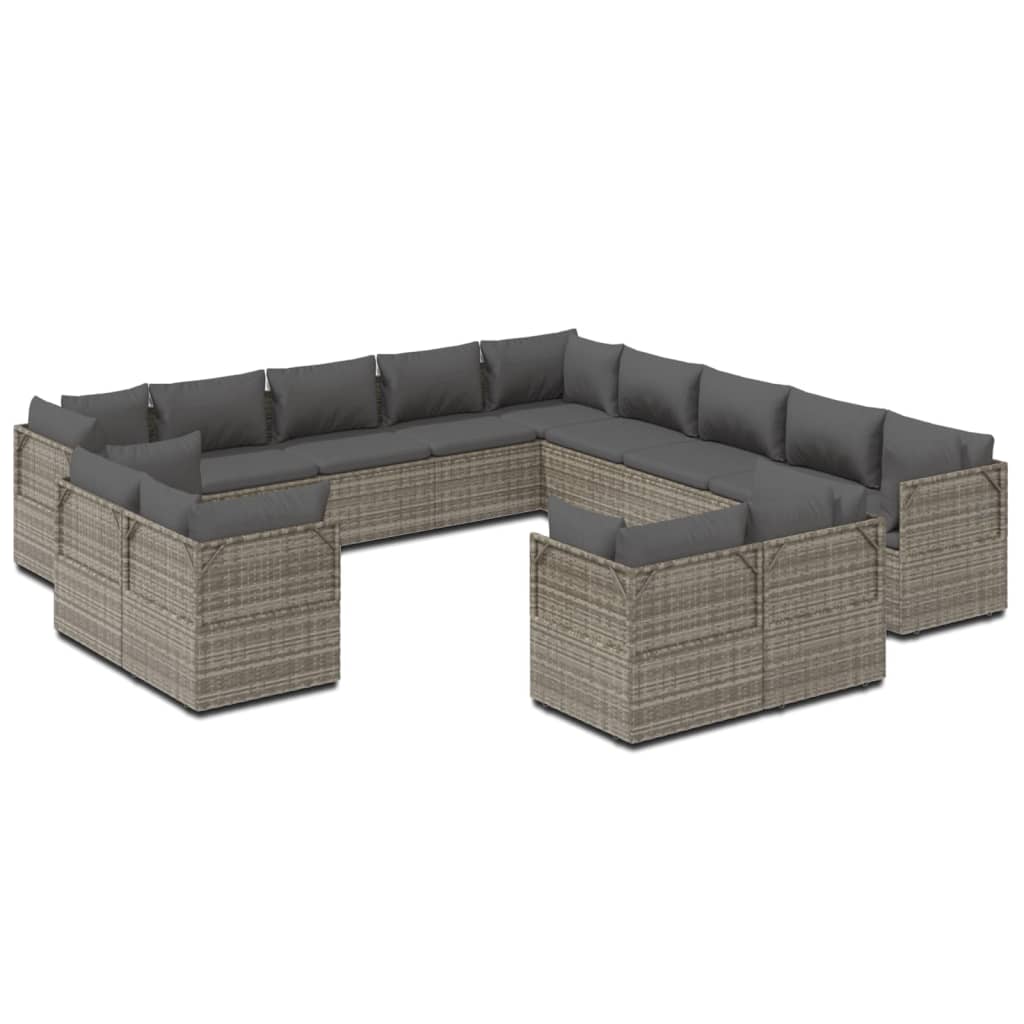 vidaXL 13-tlg. Garten-Lounge-Set mit Kissen Grau Poly Rattan