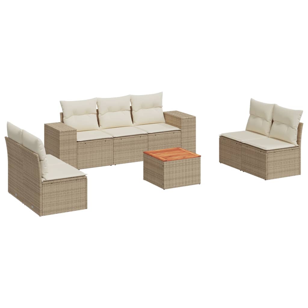 vidaXL 8-tlg. Garten-Sofagarnitur mit Kissen Beige Poly Rattan