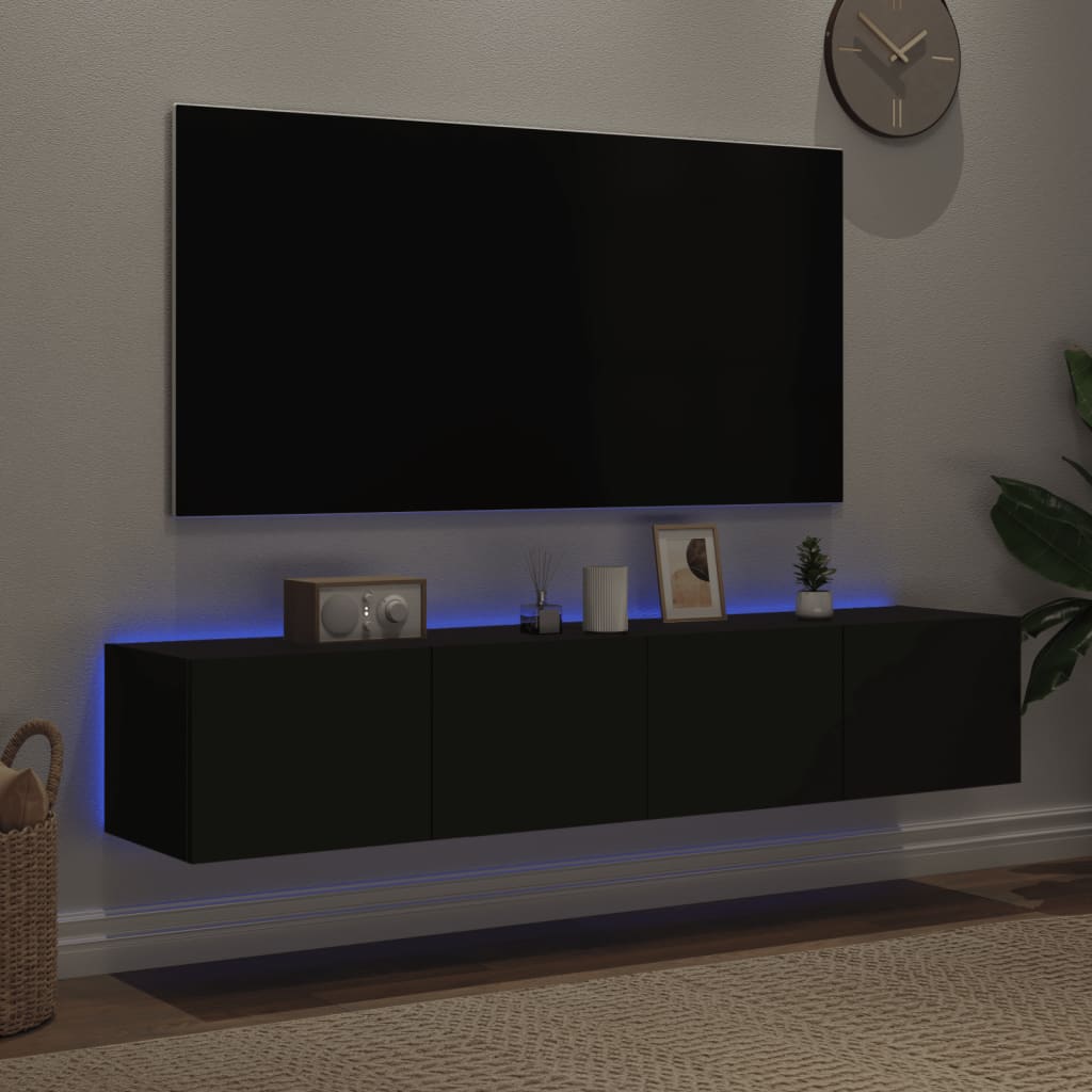 vidaXL TV-Wandschränke mit LED-Leuchten 2 Stk. Schwarz 80x35x31 cm