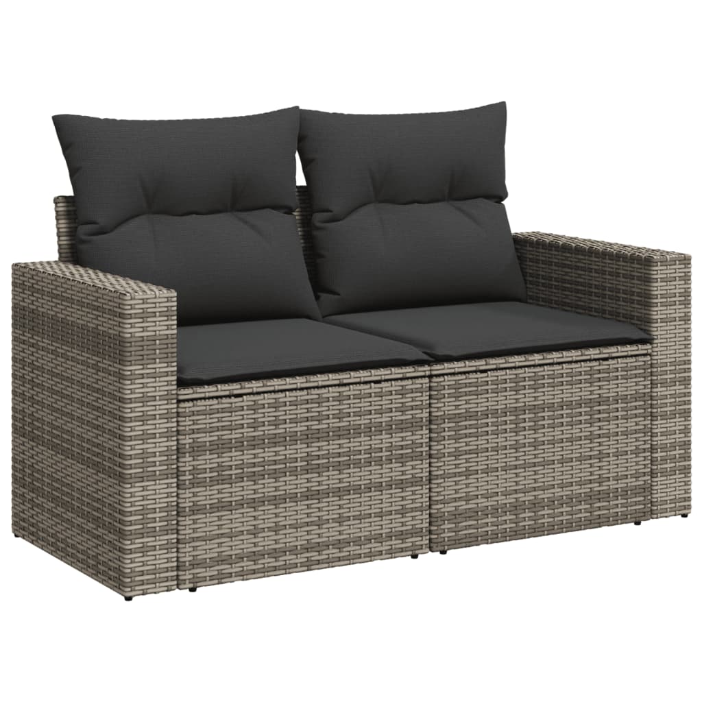 vidaXL 11-tlg. Garten-Sofagarnitur mit Kissen Grau Poly Rattan