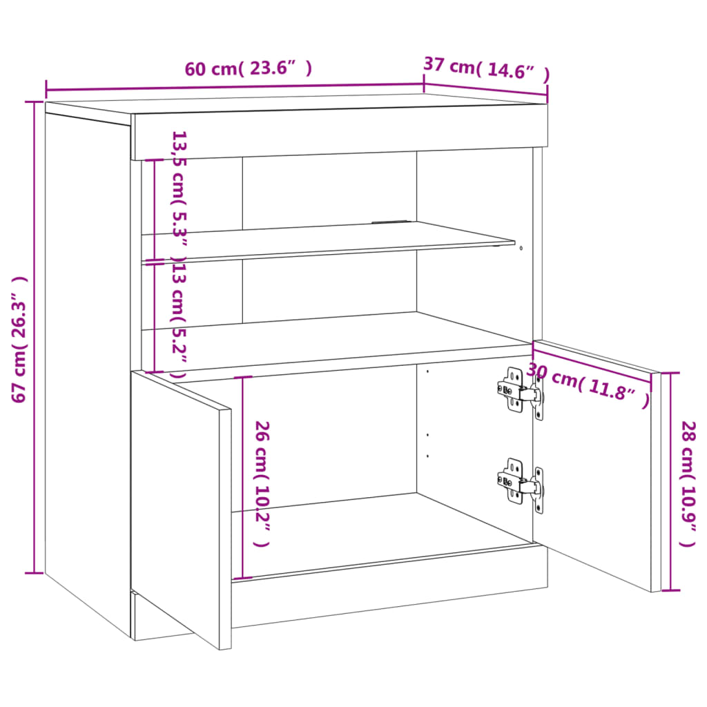 vidaXL Sideboard mit LED-Leuchten Sonoma-Eiche 60x37x67 cm