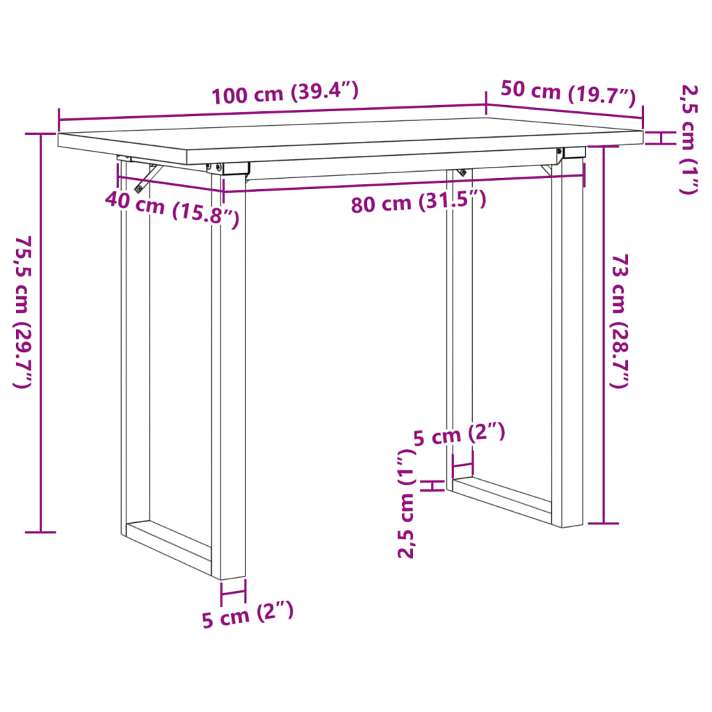 vidaXL Esstisch O-Gestell 100x50x75,5 cm Massivholz Kiefer & Gusseisen