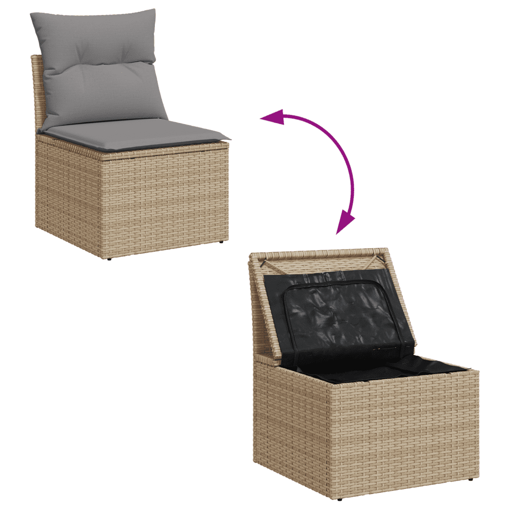 vidaXL 4-tlg. Garten-Sofagarnitur mit Kissen Beige Poly Rattan