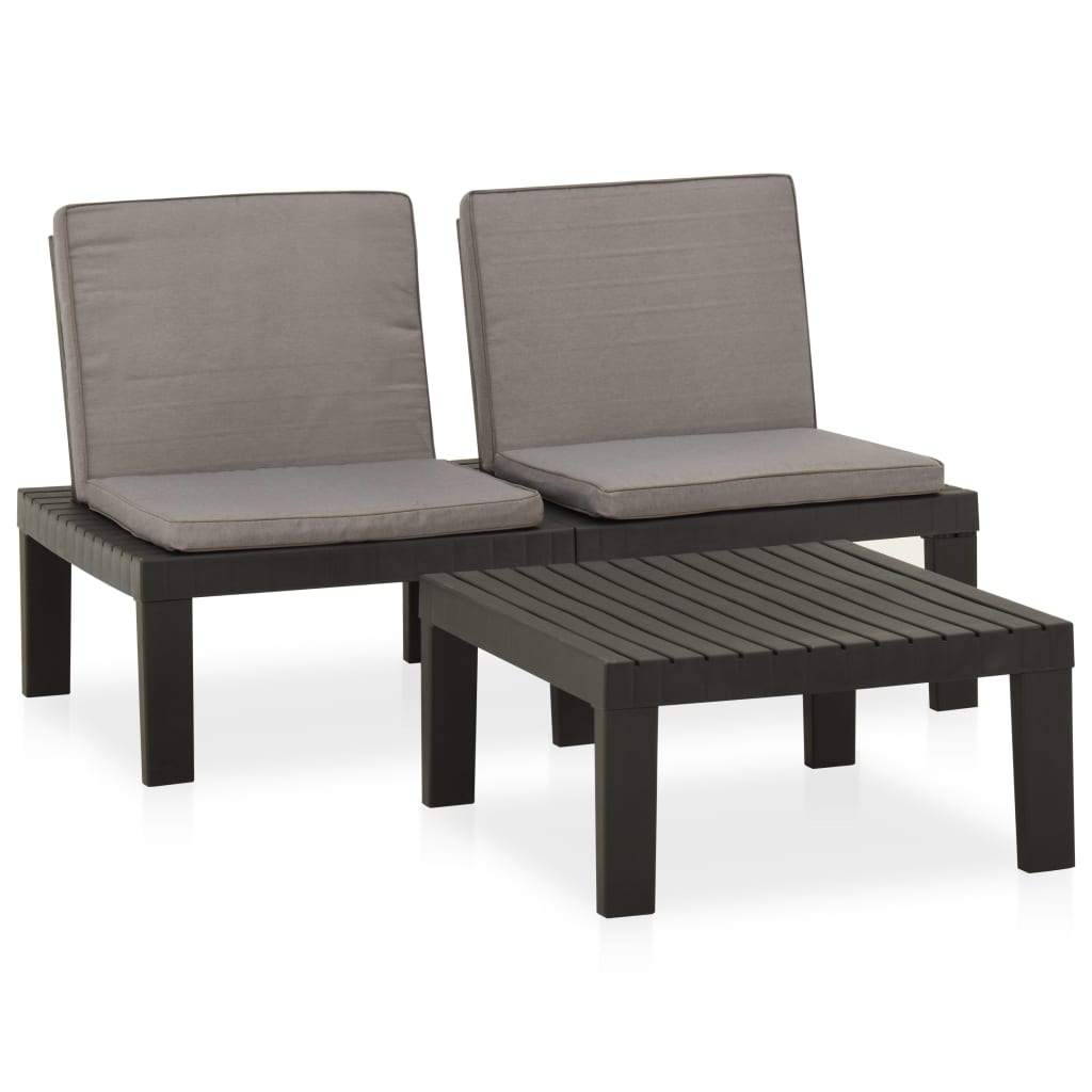 vidaXL 2-tlg. Garten-Lounge-Set mit Auflagen Kunststoff Grau