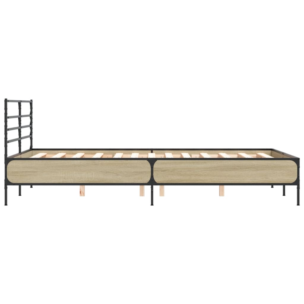 vidaXL Bettgestell Sonoma-Eiche 135x190 cm Holzwerkstoff und Metall