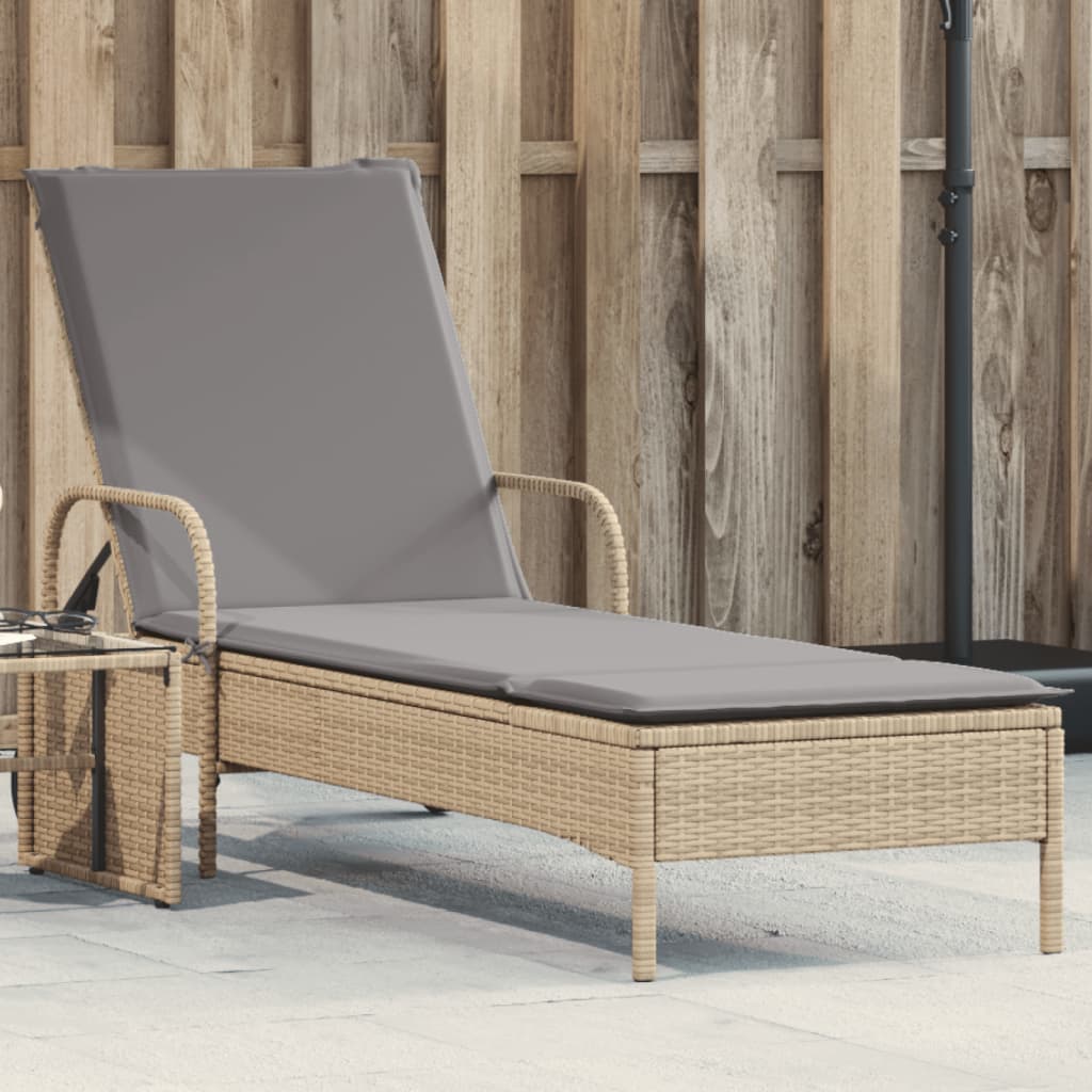 vidaXL Sonnenliege mit Rollen und Auflage Beige Poly Rattan