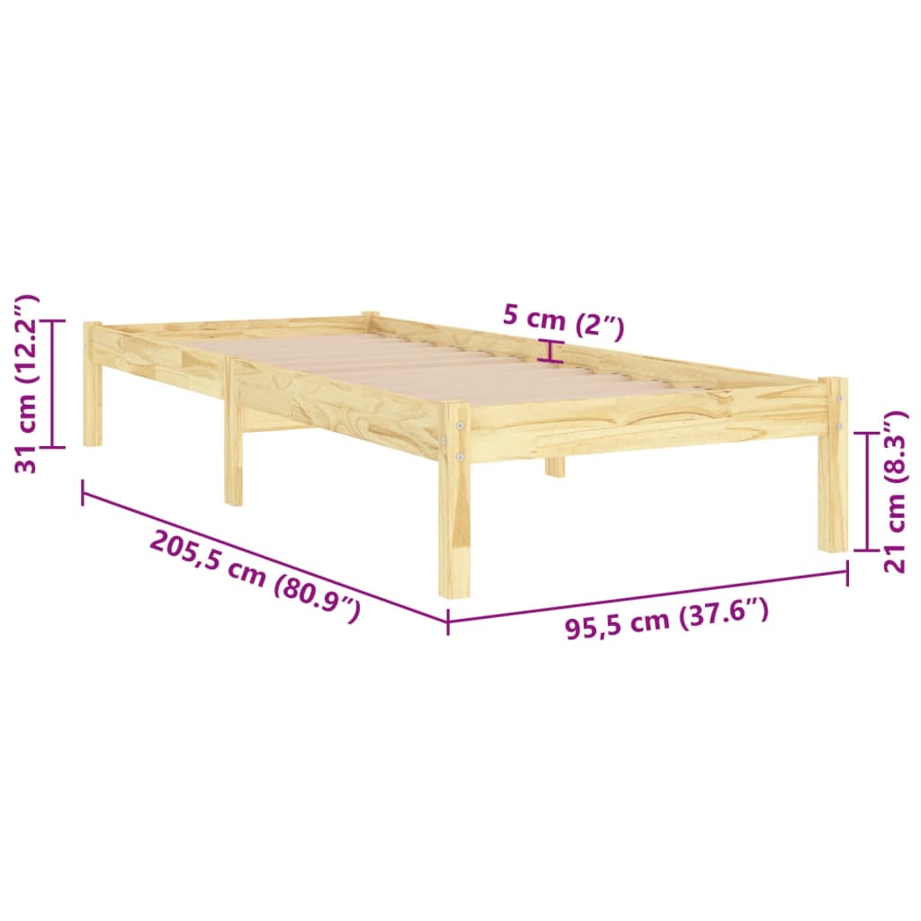 vidaXL Massivholzbett Kiefernholz 90x200 cm