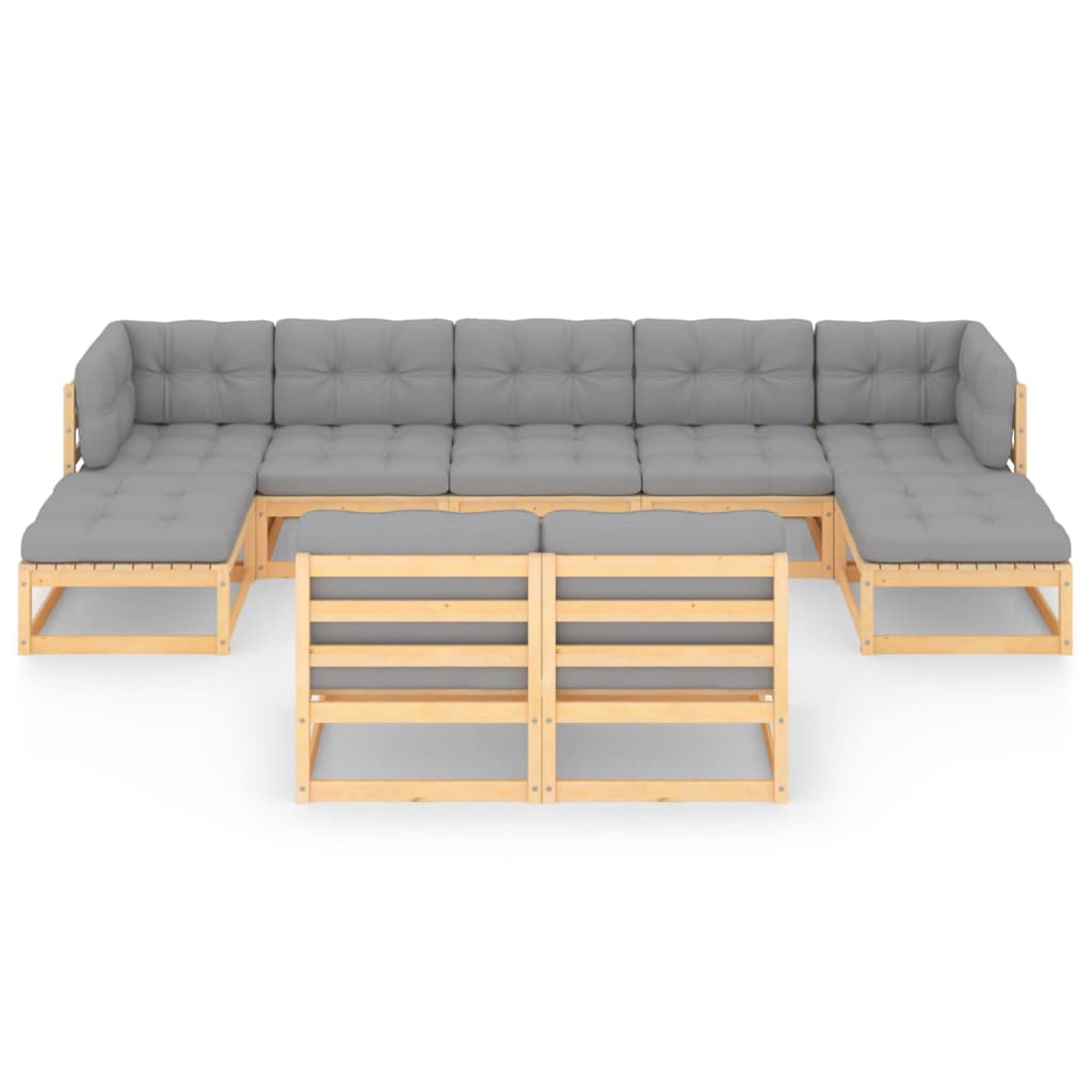 vidaXL 9-tlg. Garten-Lounge-Set mit Kissen Massivholz Kiefer