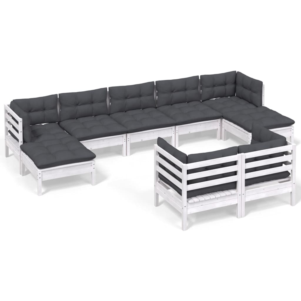 vidaXL 9-tlg. Garten-Lounge-Set mit Kissen Weiß Kiefer Massivholz