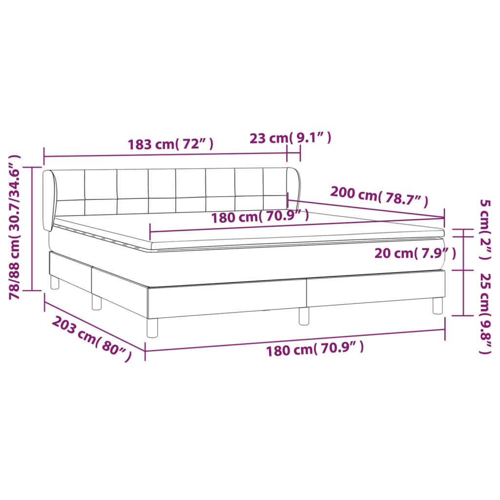 vidaXL Boxspringbett mit Matratze Hellgrau 180x200 cm Samt