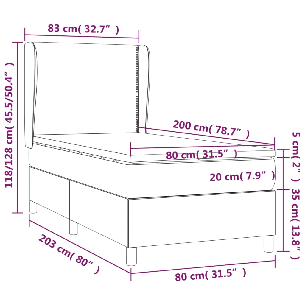 vidaXL Boxspringbett mit Matratze Dunkelblau 80x200 cm Samt