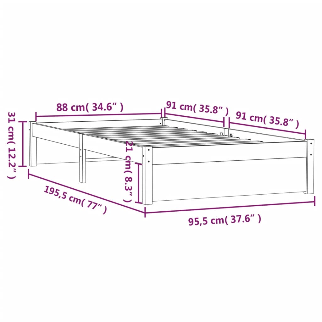 vidaXL Massivholzbett Schwarz 90x190 cm