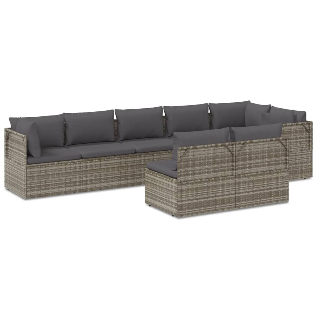 vidaXL 8-tlg. Garten-Lounge-Set mit Kissen Grau Poly Rattan