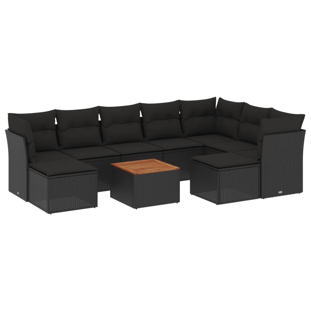 vidaXL 10-tlg. Garten-Sofagarnitur mit Kissen Schwarz Poly Rattan