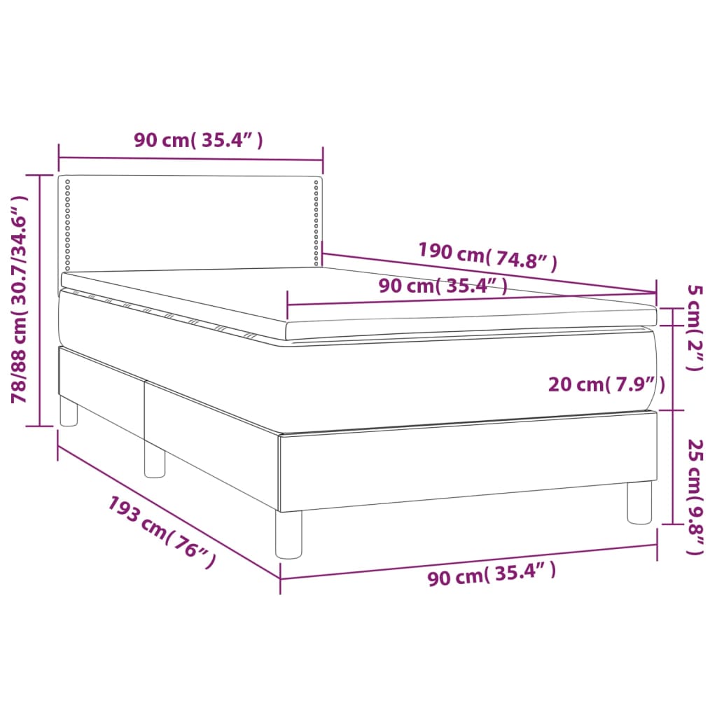 vidaXL Boxspringbett mit Matratze Hellgrau 90x190 cm Stoff