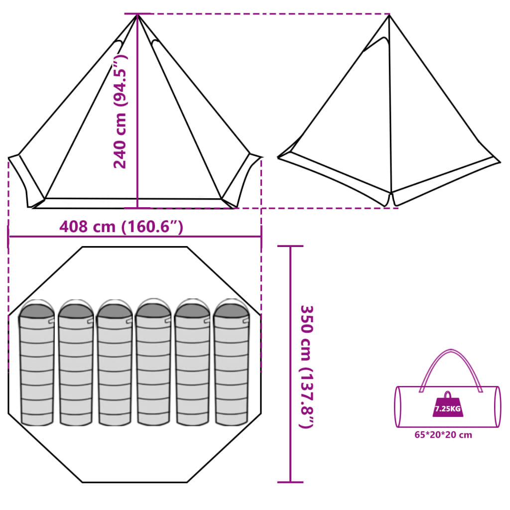 vidaXL Tipi-Familienzelt 6 Personen Blau Wasserdicht