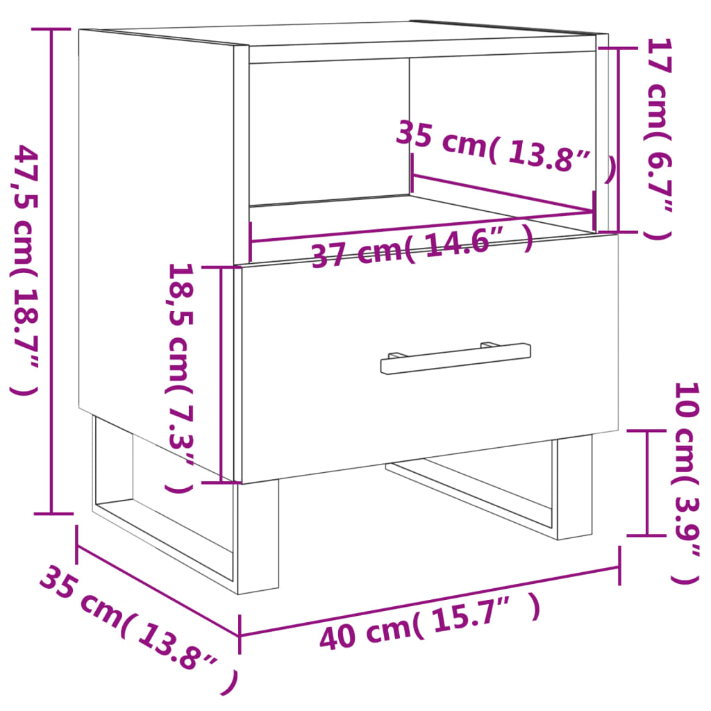 vidaXL Nachttisch Betongrau 40x35x47,5 cm Holzwerkstoff