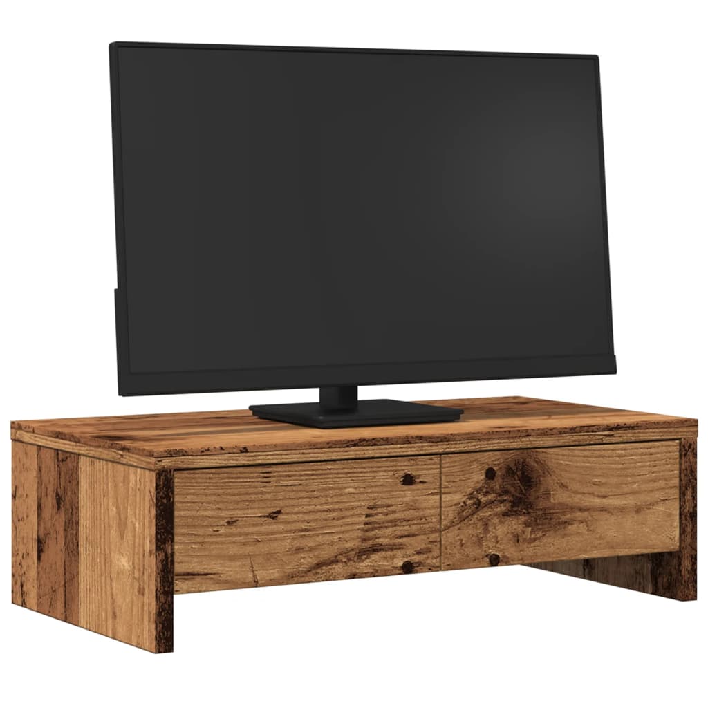 vidaXL Monitorständer mit Schubladen Altholz-Optik 50x27x15 cm