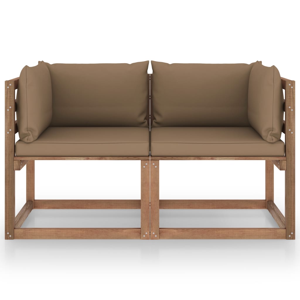 vidaXL Garten-Palettensofa 2-Sitzer mit Kissen in Taupe Kiefernholz