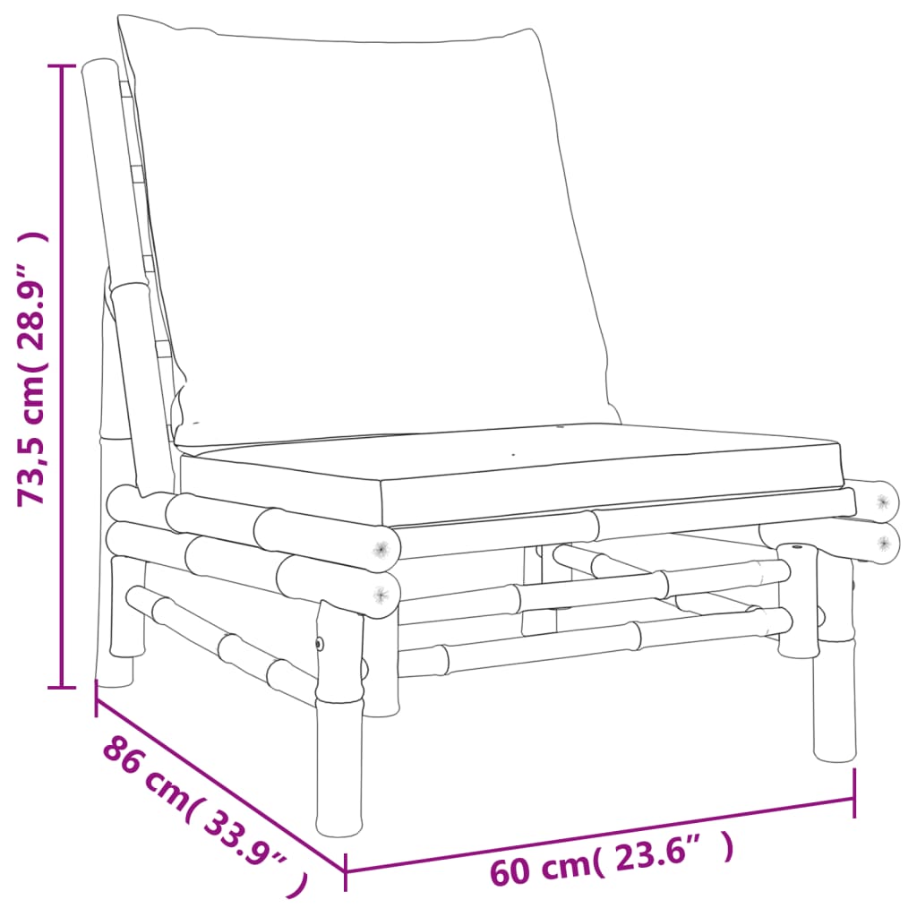 vidaXL 3-tlg. Garten-Lounge-Set mit Dunkelgrauen Kissen Bambus