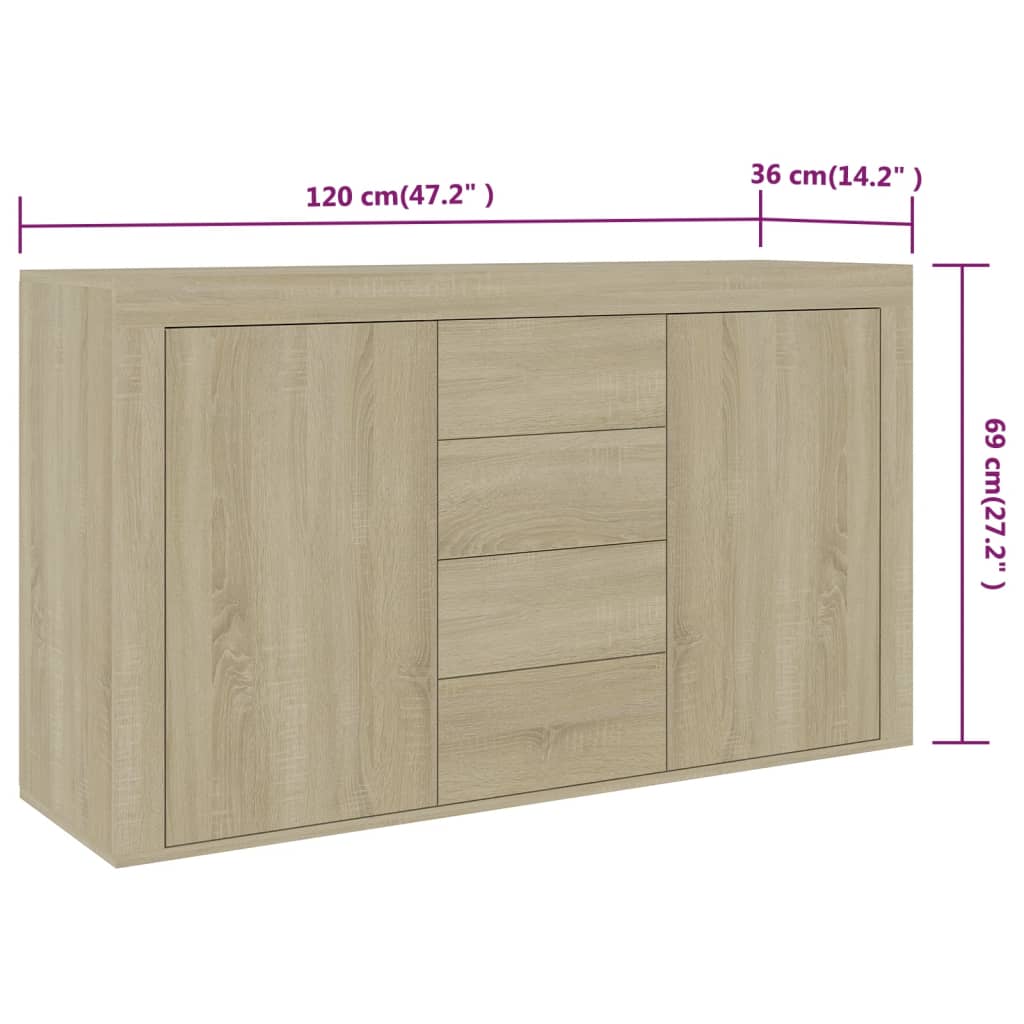 vidaXL Sideboard Sonoma-Eiche 120x36x69 cm Holzwerkstoff