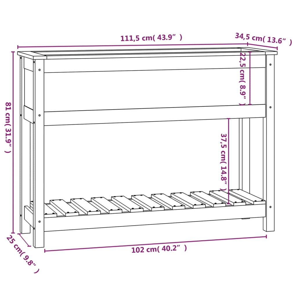 vidaXL Pflanzkübel mit Ablage Honigbraun 111,5x34,5x81 cm Kiefernholz