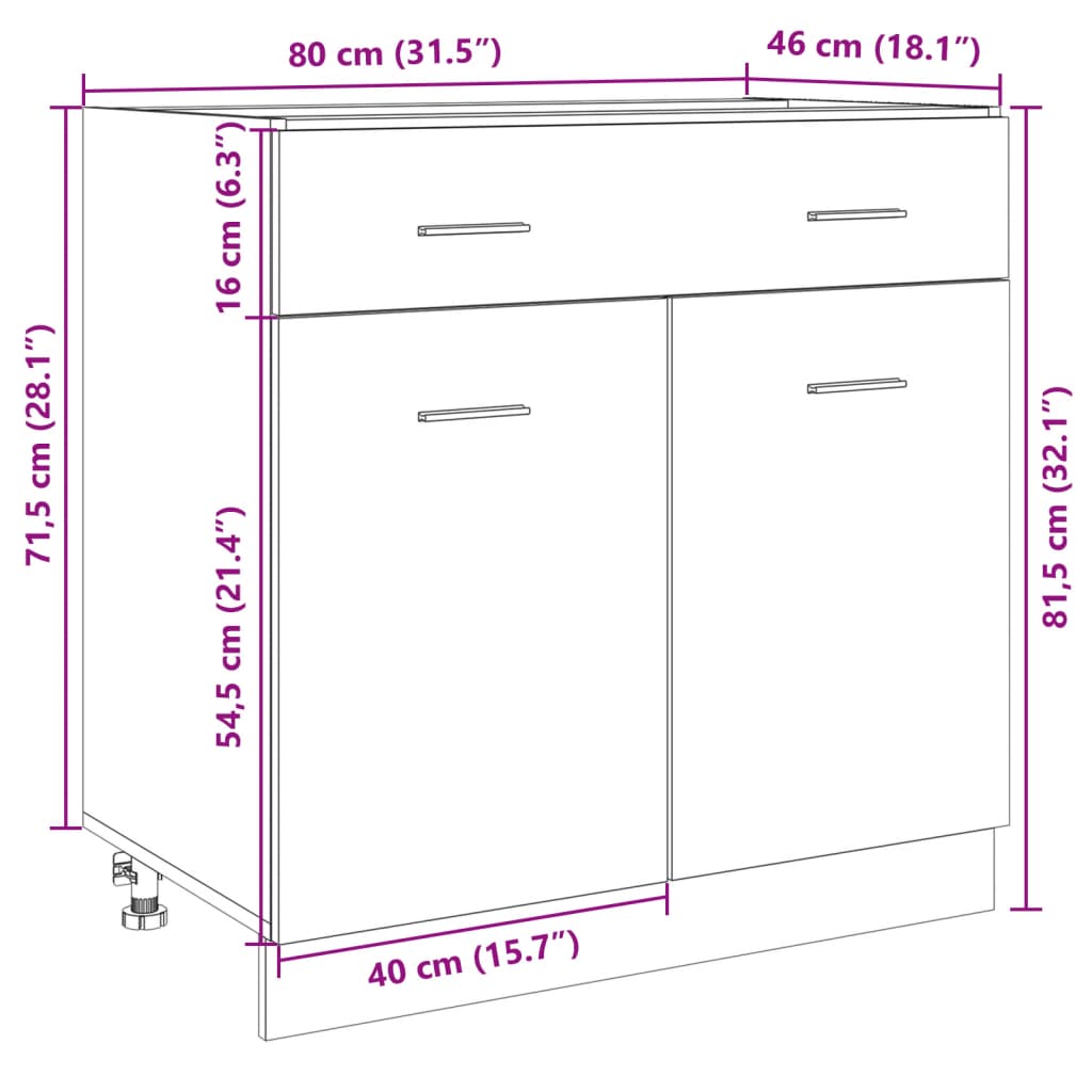 vidaXL Schubunterschrank Sonoma-Eiche 80x46x81,5 cm Holzwerkstoff