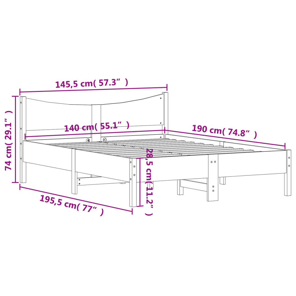 vidaXL Massivholzbett ohne Matratze Weiß 140x190 cm Kiefernholz