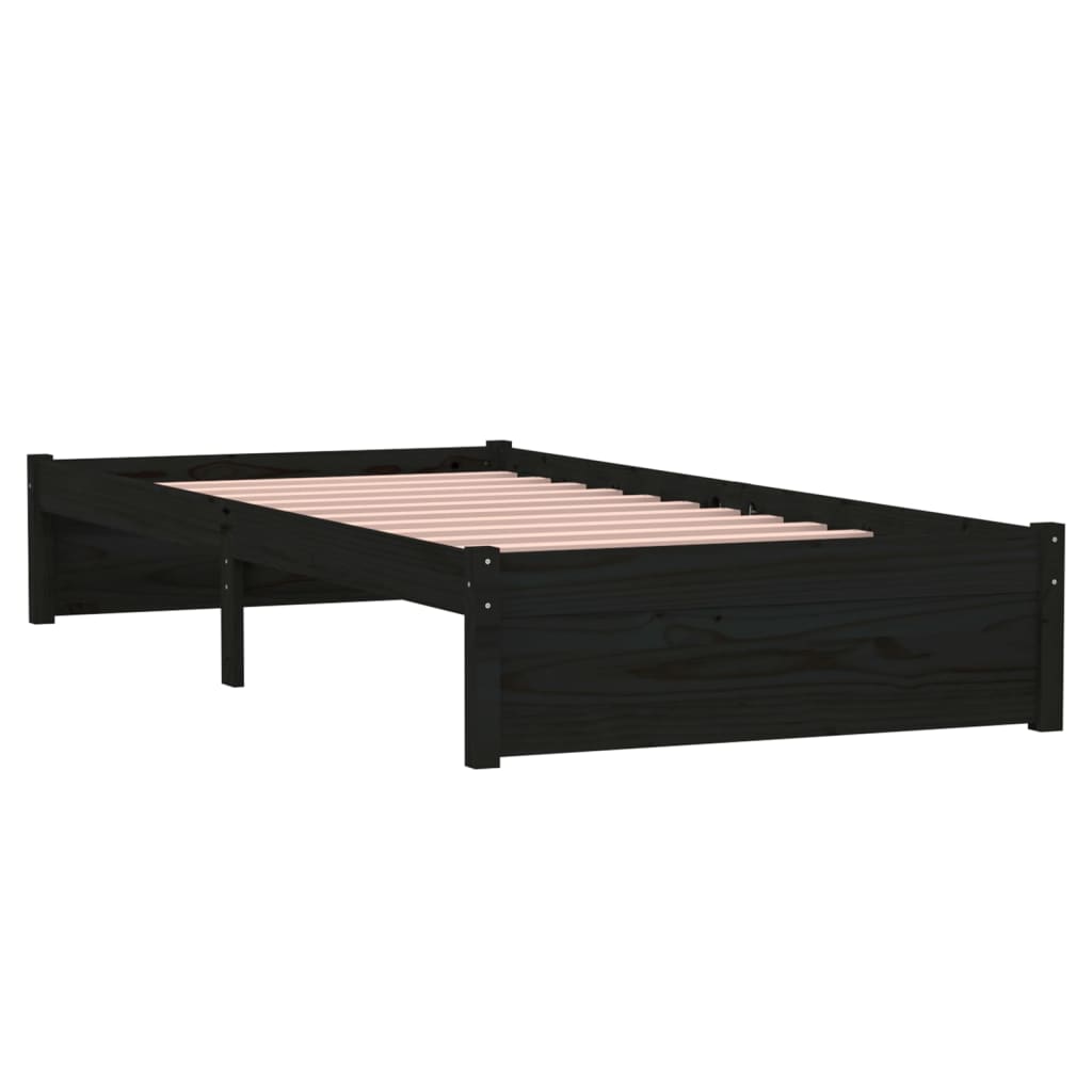 vidaXL Massivholzbett Schwarz 90x190 cm