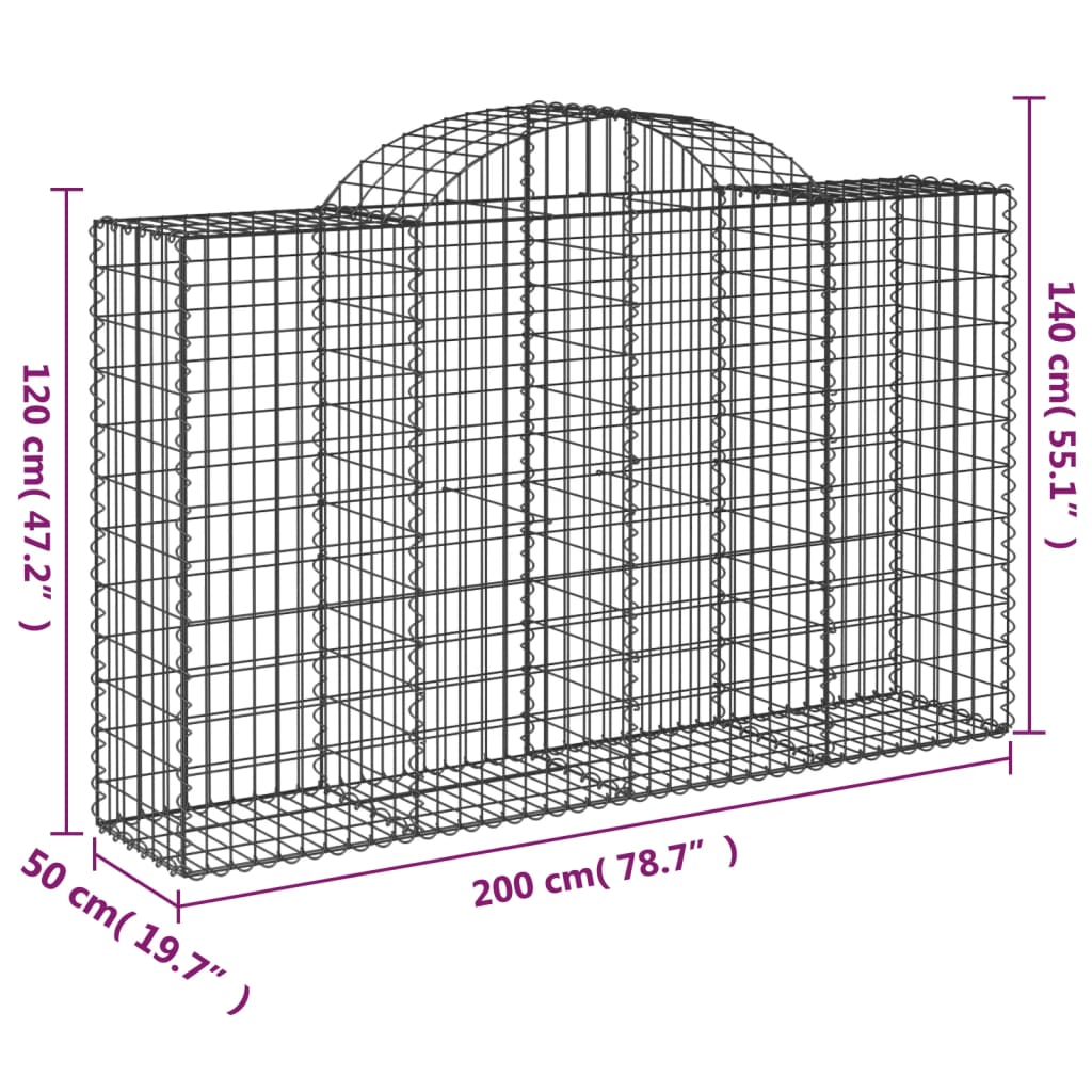 vidaXL Gabionen mit Hochbogen 10Stk. 200x50x120/140cm Verzinktes Eisen