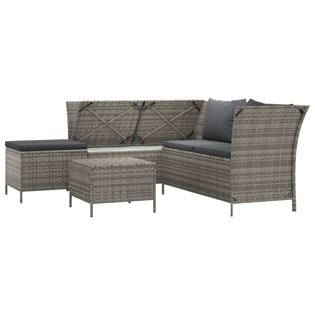 vidaXL 4-tlg. Garten-Lounge-Set mit Kissen Grau Poly Rattan