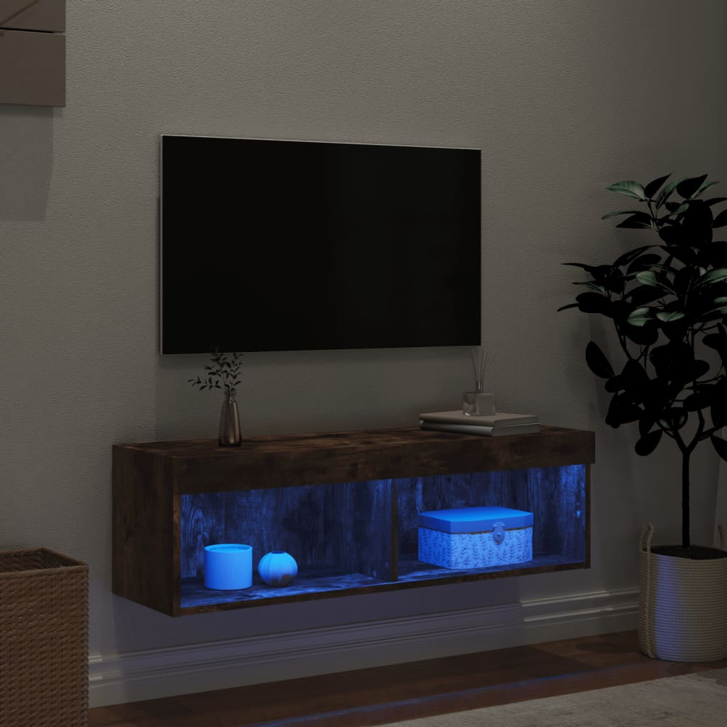 vidaXL TV-Schrank mit LED-Leuchten Räuchereiche 100x30x30 cm