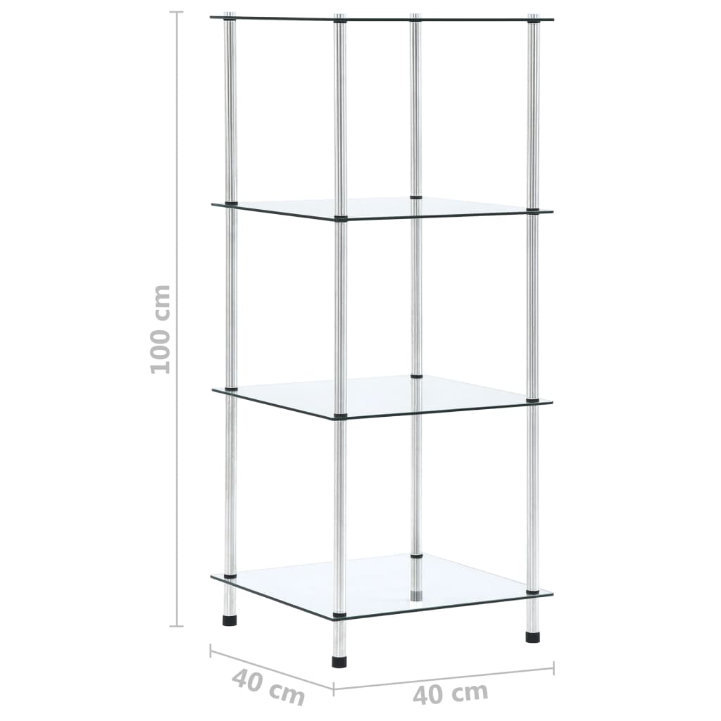 vidaXL Regal mit 4 Ablagen Transparent 40x40x100 cm Hartglas